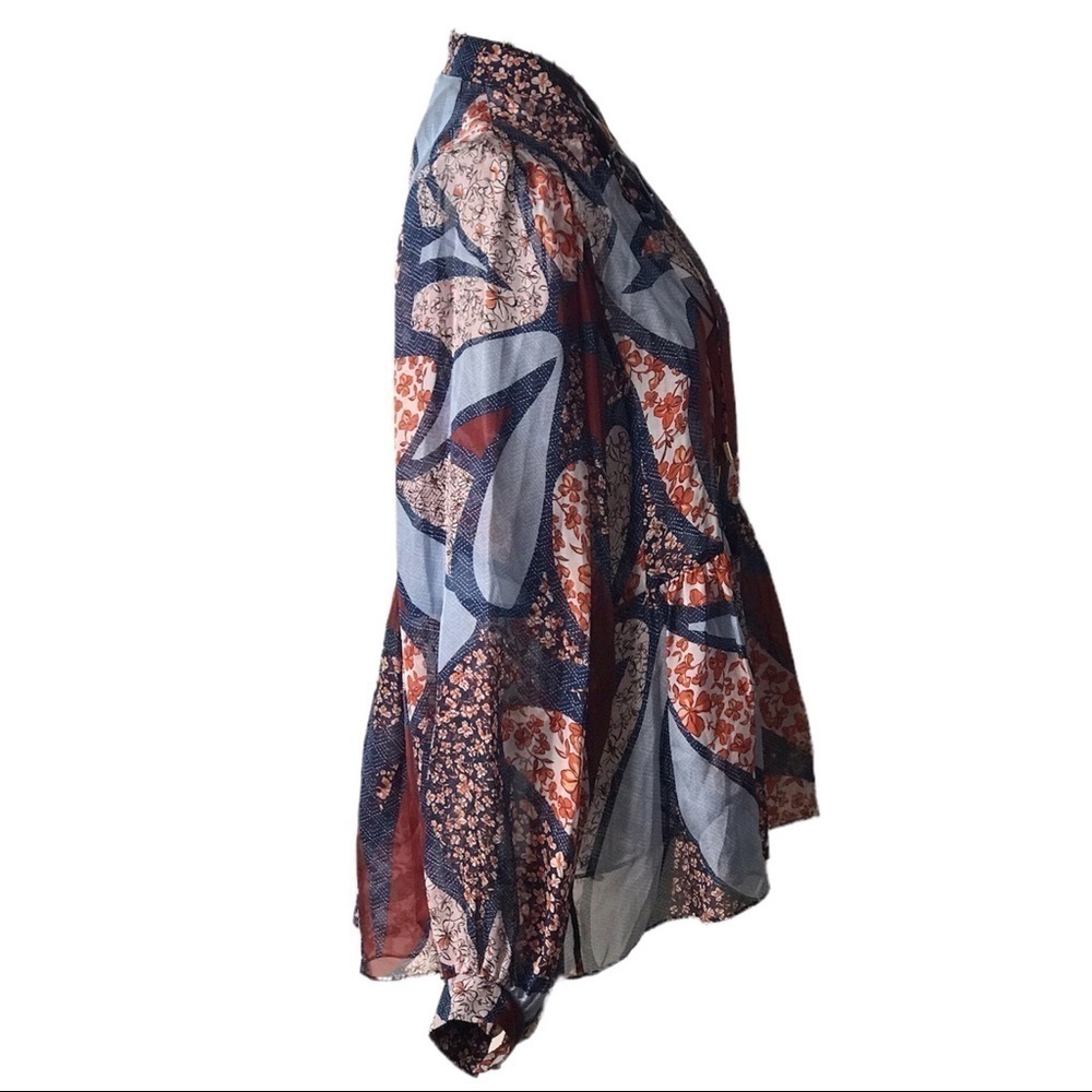 Shoshanna Silk Chiffon Floral Paisley Patchwork Tie Neck Blouse - Picture 4 of 13
